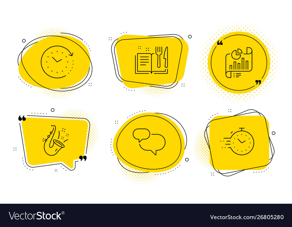 Time change jazz and recipe book icons set chat vector image Time change jazz and recipe book icons set chat
