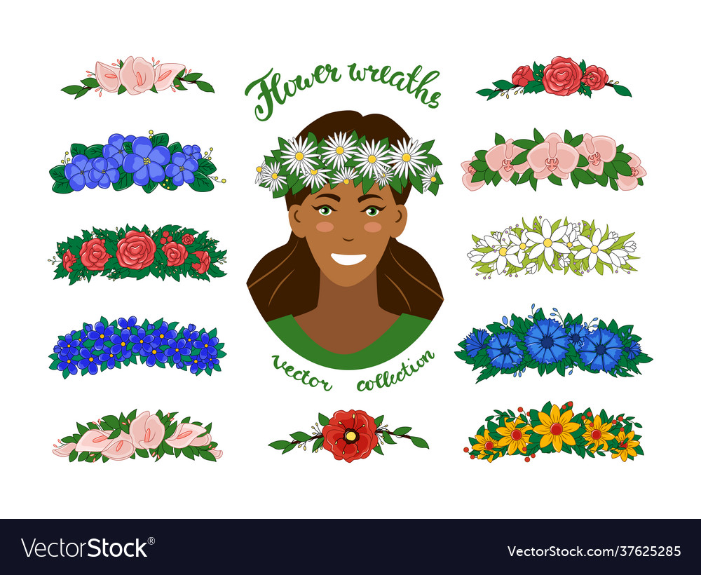 A girl in wreath chamomile set floral Royalty Free Vector