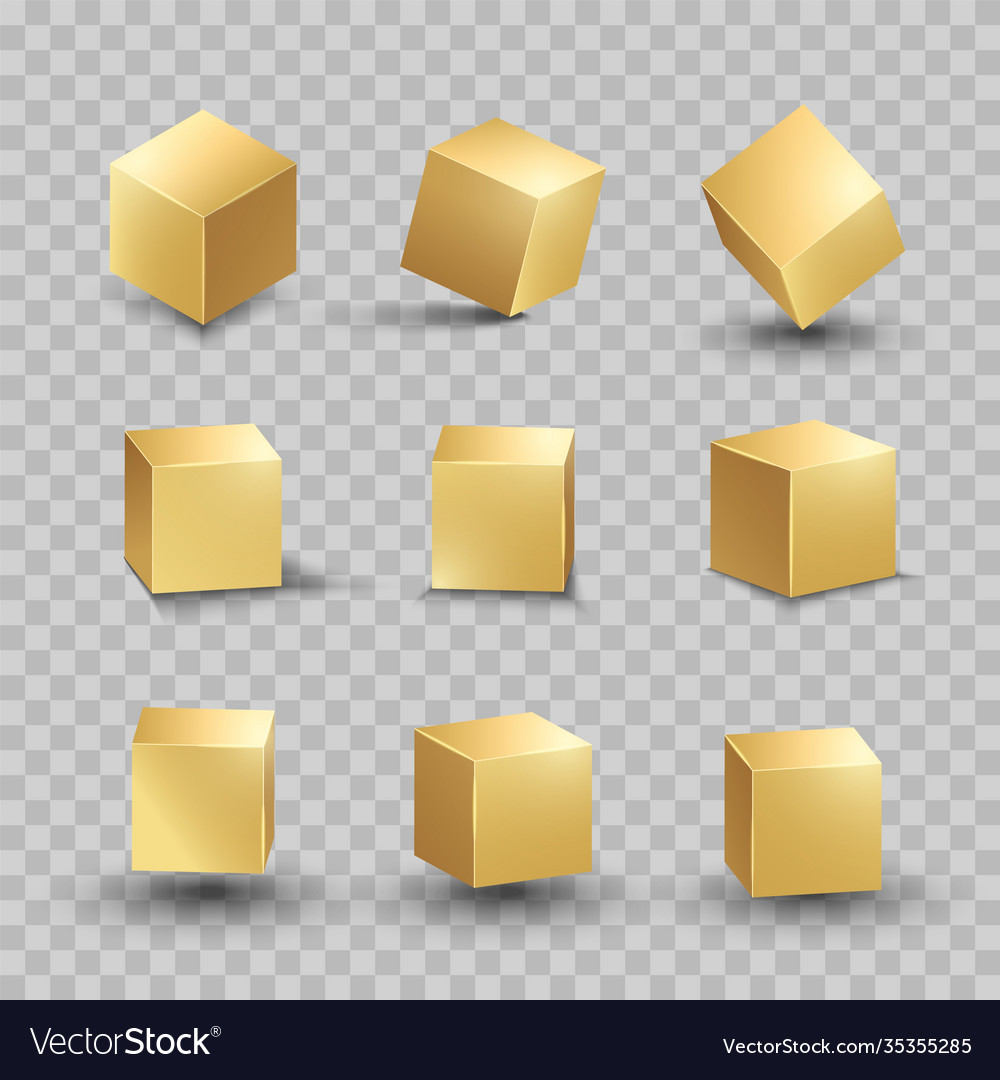 Golden cube gold box metallic shape