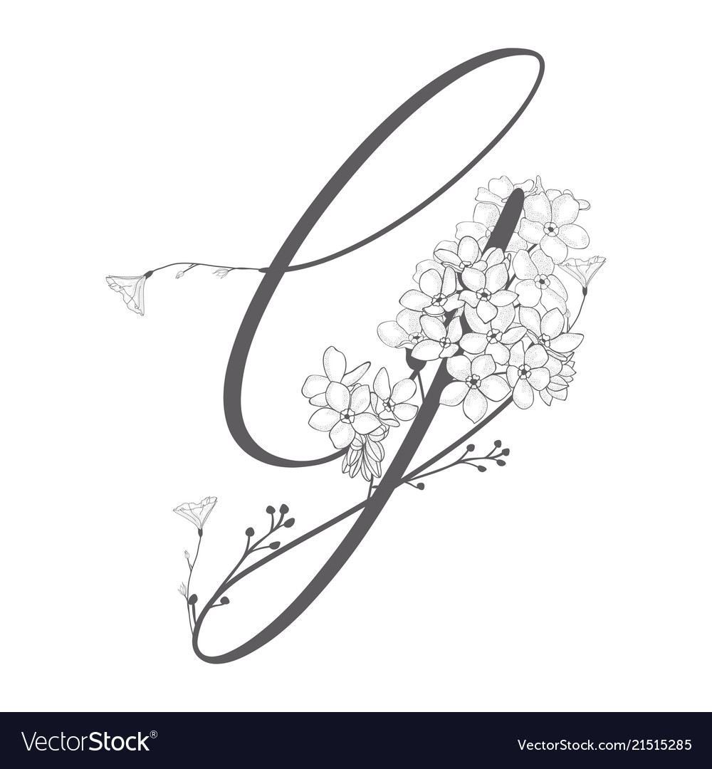 Hand Drawn Floral G Monogram And Logo Royalty Free Vector