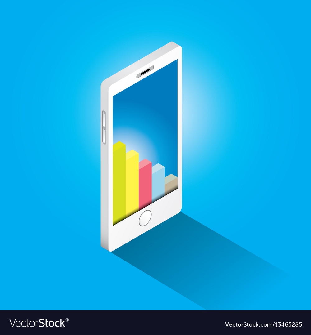 Isometric smartphone with graph and charts vector image Isometric smartphone with graph and charts