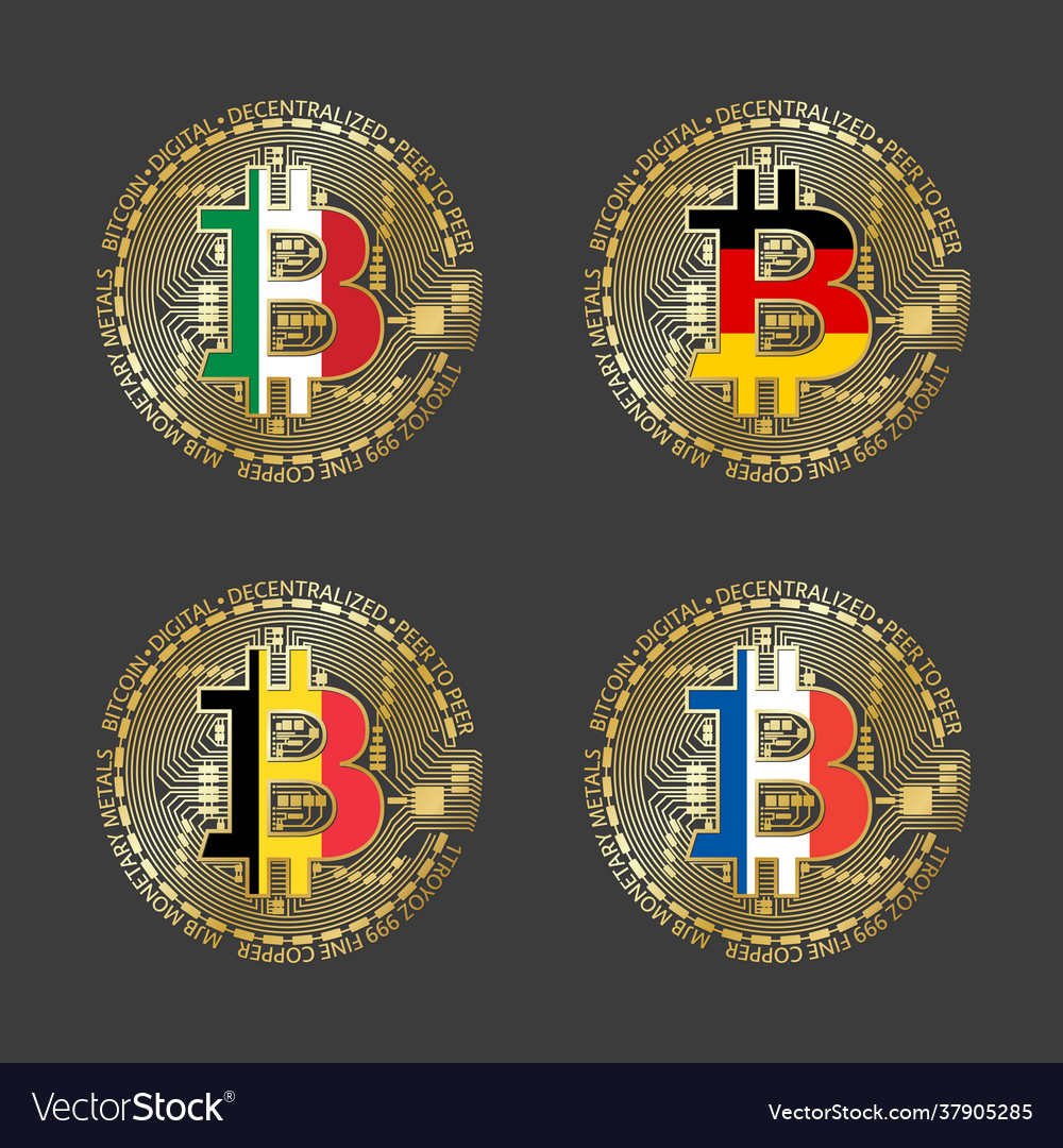 Italien germany belgium und france bitcoin icons vector image Italien germany belgium und france bitcoin icons