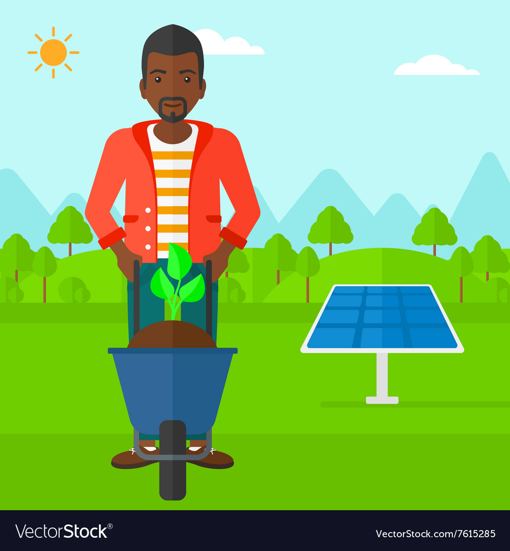 Man with plant and wheelbarrow