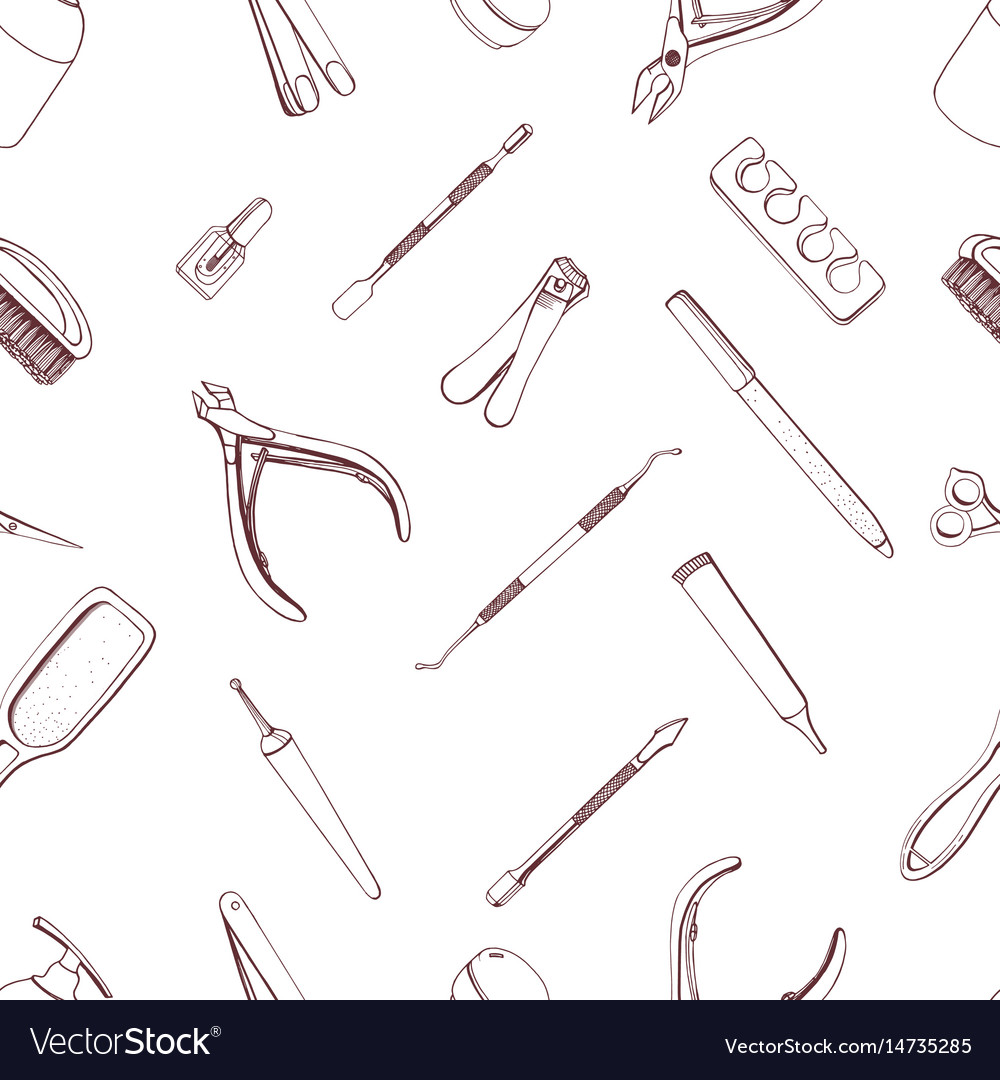 Manicure equipment seamless pattern hand drawn