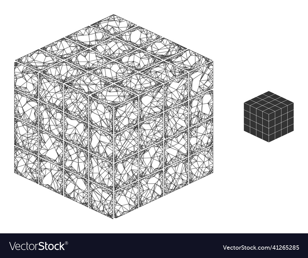 Network mesh isometric cube icon vector image Network mesh isometric cube icon