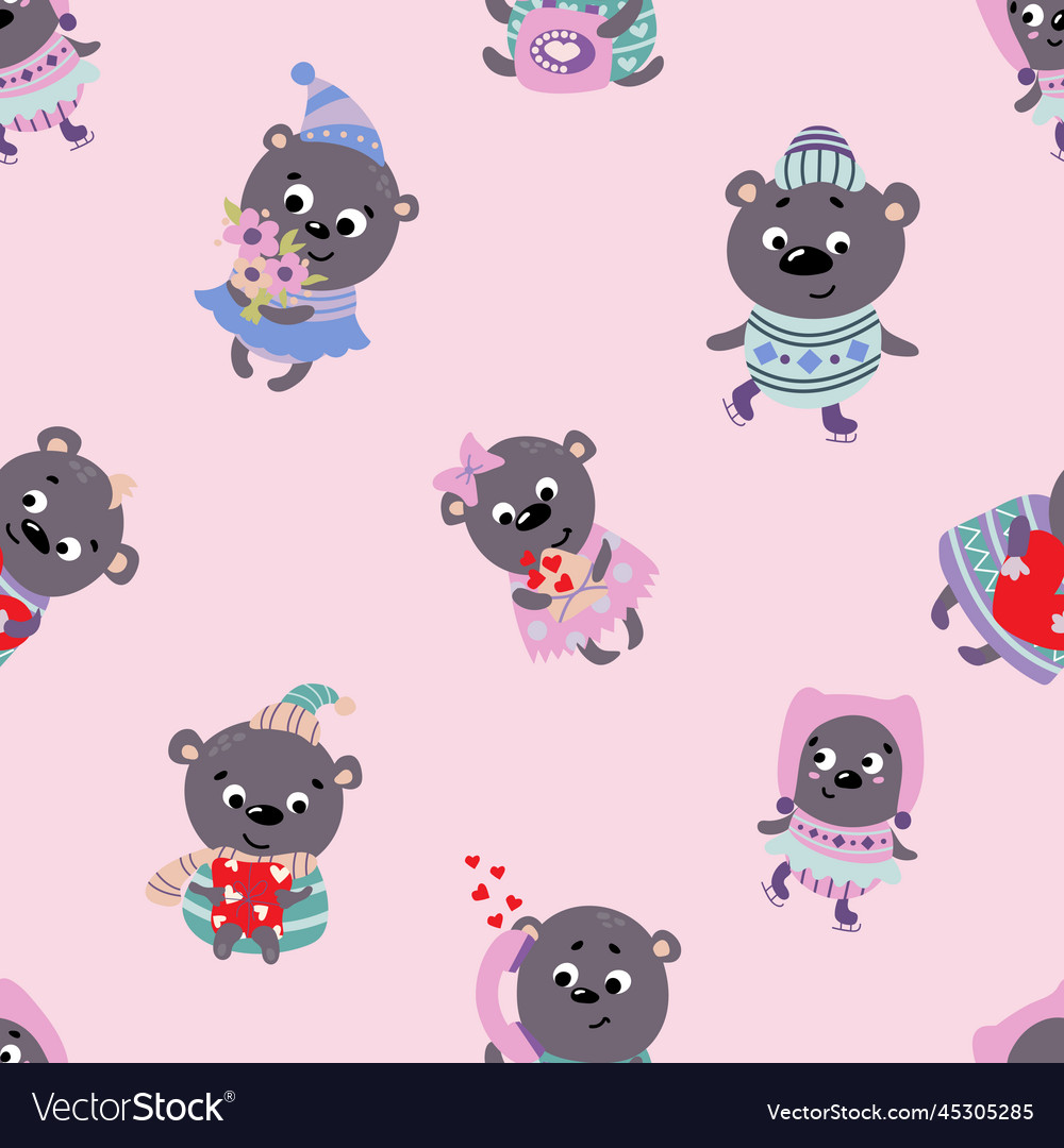 Seamless pattern with valentine bears