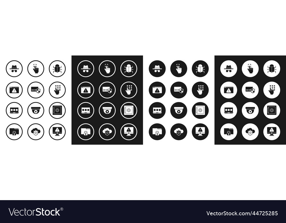 Set system bug credit card with shield browser vector image Set system bug credit card with shield browser