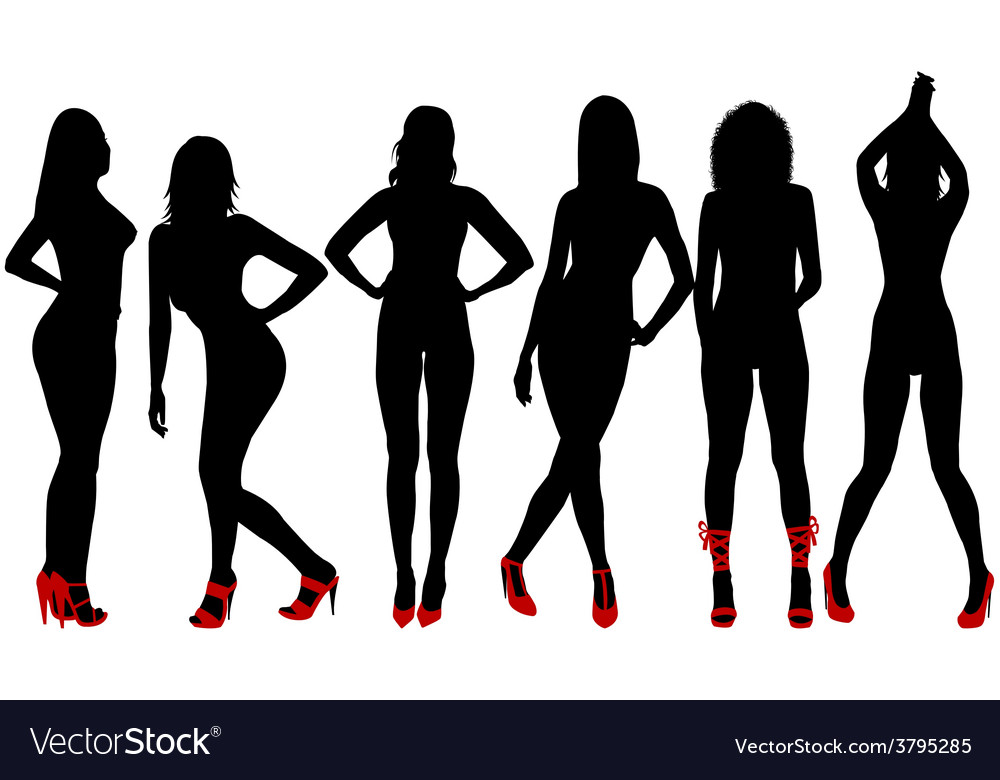 Silhouettes Of Sexy Women With Red Shoes Vector Image 