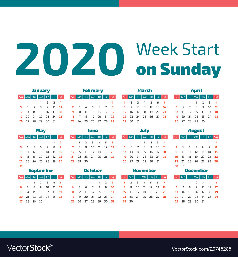 Simple 2020 year calendar