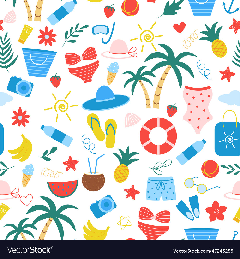 Summer vacation seamless pattern Royalty Free Vector Image