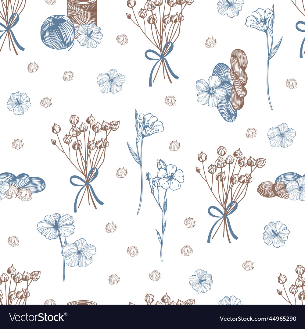 Flax plants set pattern Royalty Free Vector Image