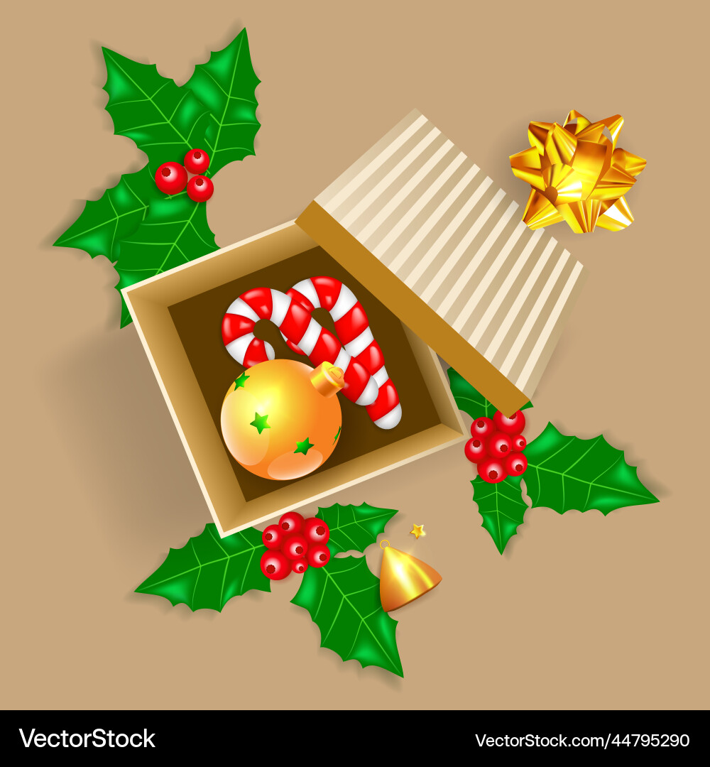 Gift box and christmas ornaments Royalty Free Vector Image