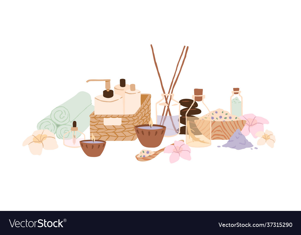 Glass bottles with organic beauty products Vector Image