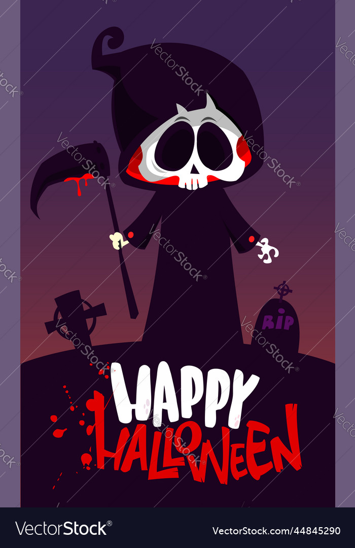 Grim reaper cartoon character with scythe