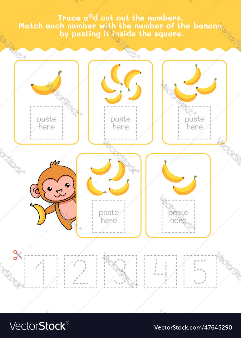 One to five number and word tracing worksheet cut vector image