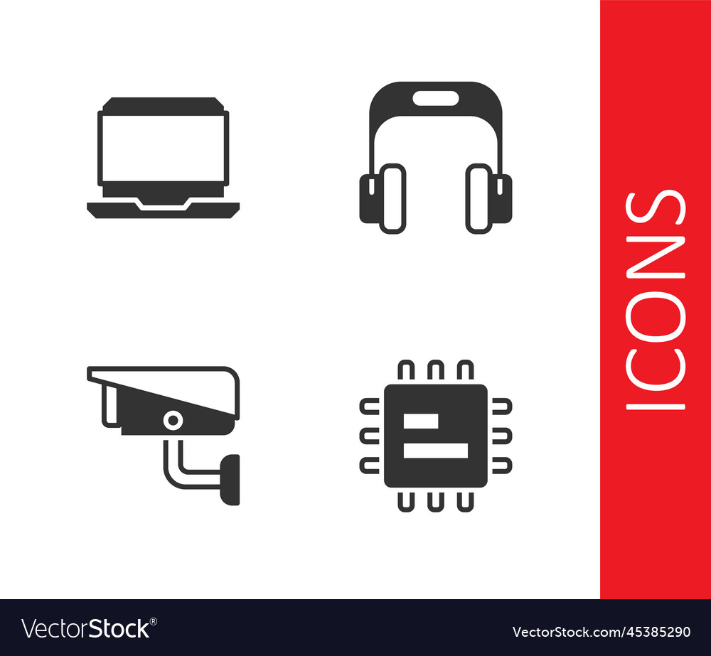 Set processor cpu laptop security camera vector image Set processor cpu laptop security camera