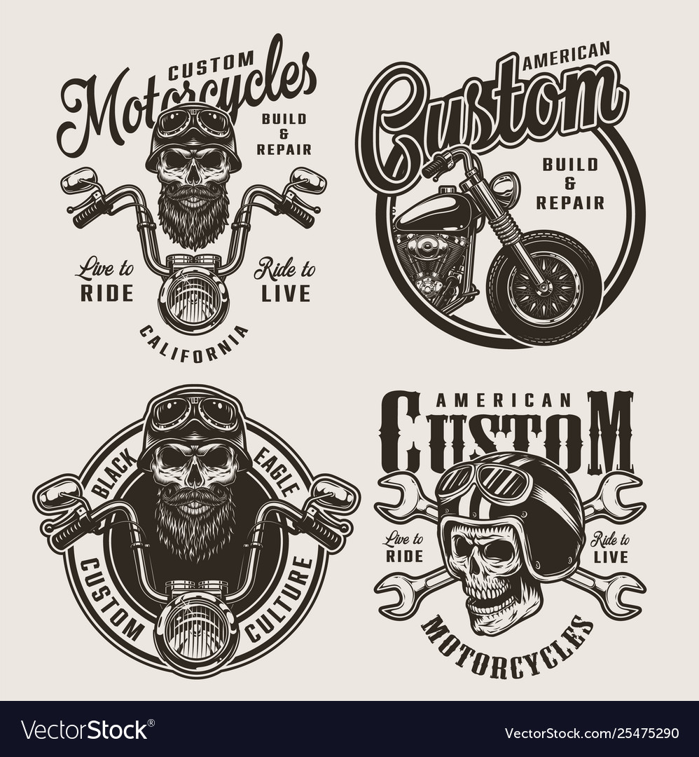 Vintage monochrome custom motorcycle badges Vector Image