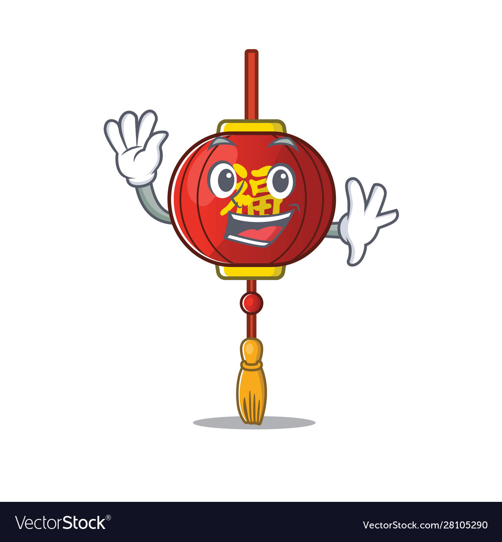 Waving cute smiley asian lantern cartoon character