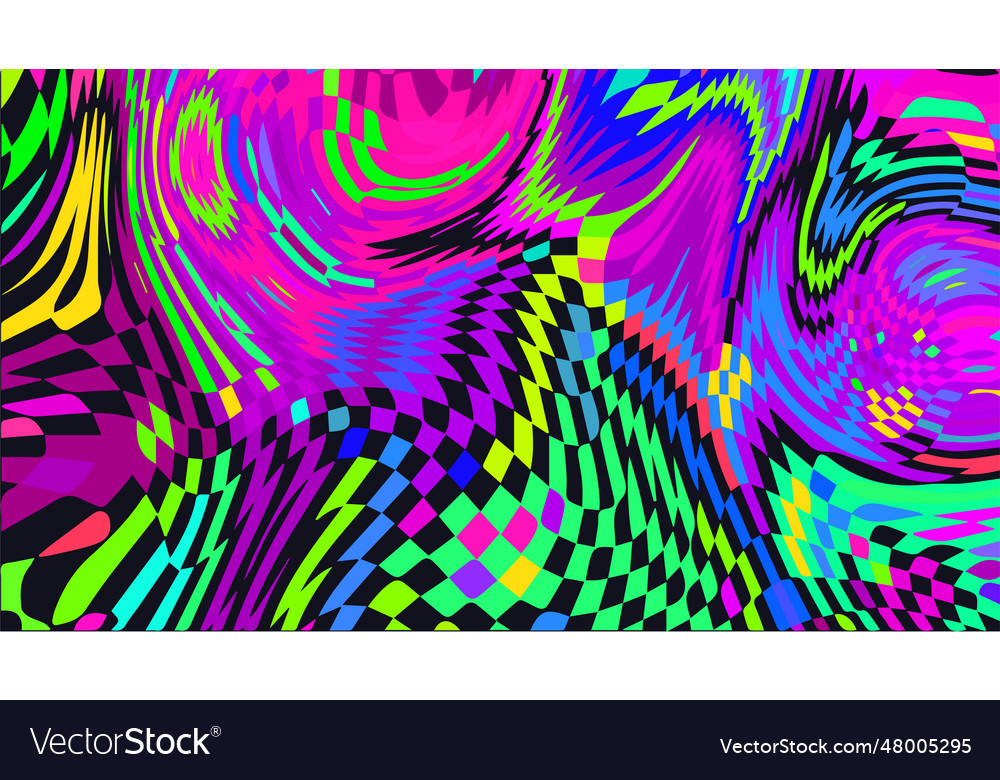Distorted neon checkered pattern abstract vector image Distorted neon checkered pattern abstract