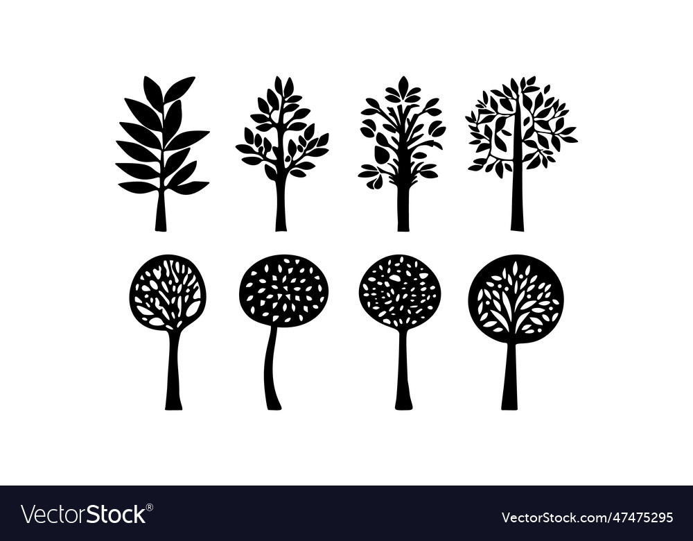 Linocut tree design elements in scandi vector image Linocut tree design elements in scandi