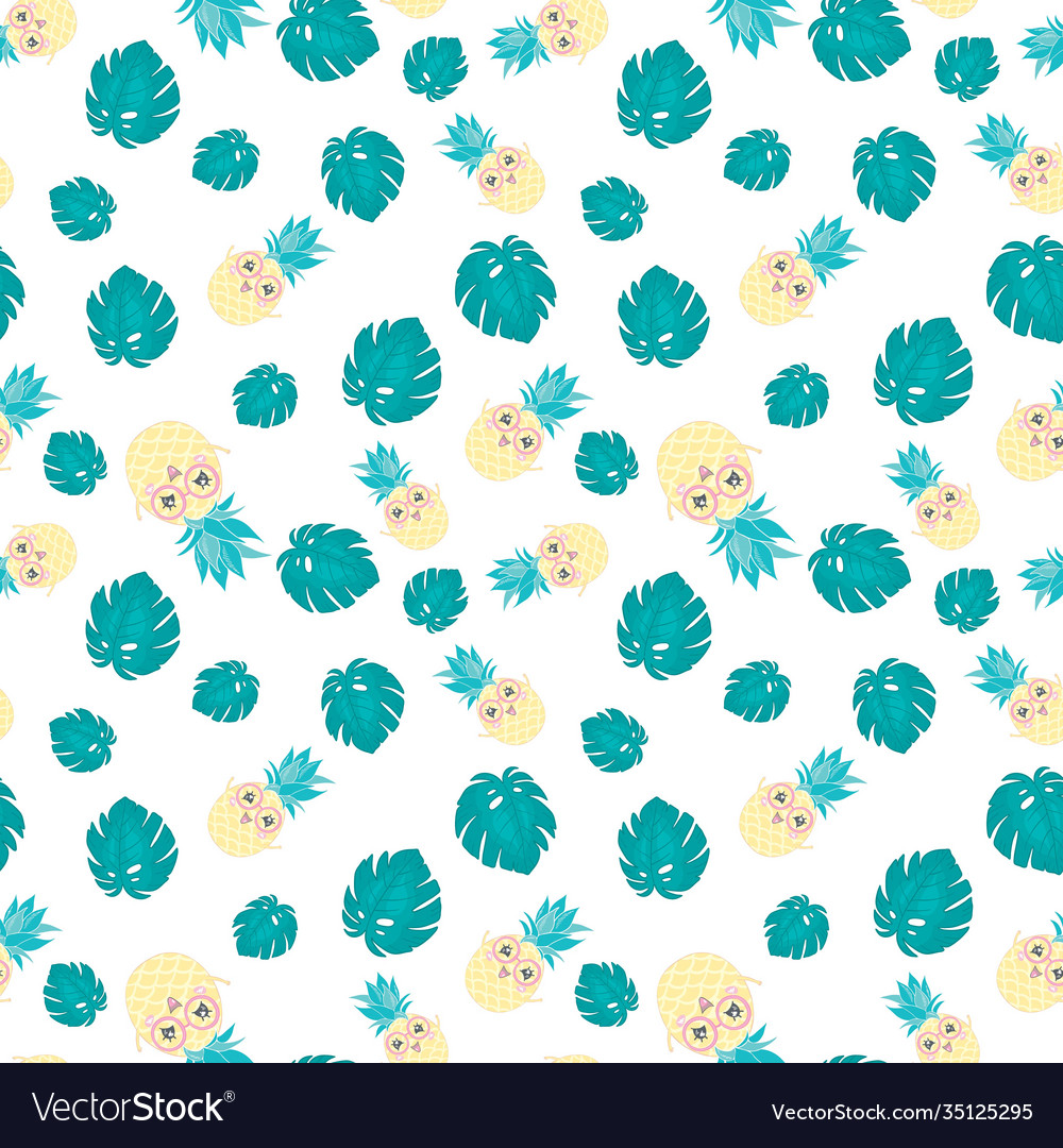 Pineapple with sunglasses tropical seamless