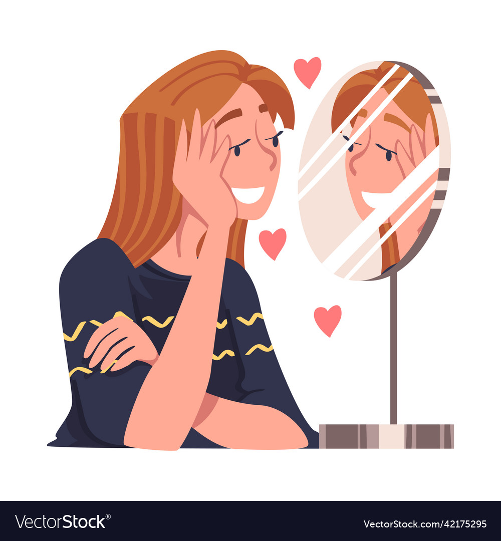 Self Love With Woman Character Admiring Herself Vector Image