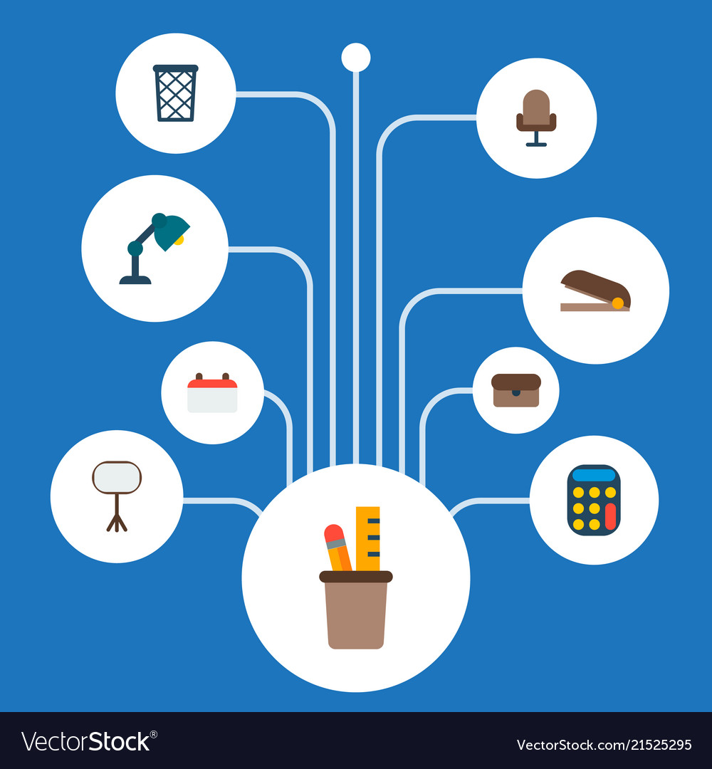 Set bureau icons flat style symbols