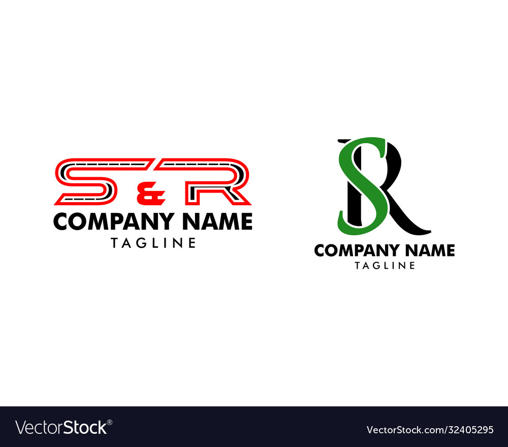 Set initial letter sr logo template design