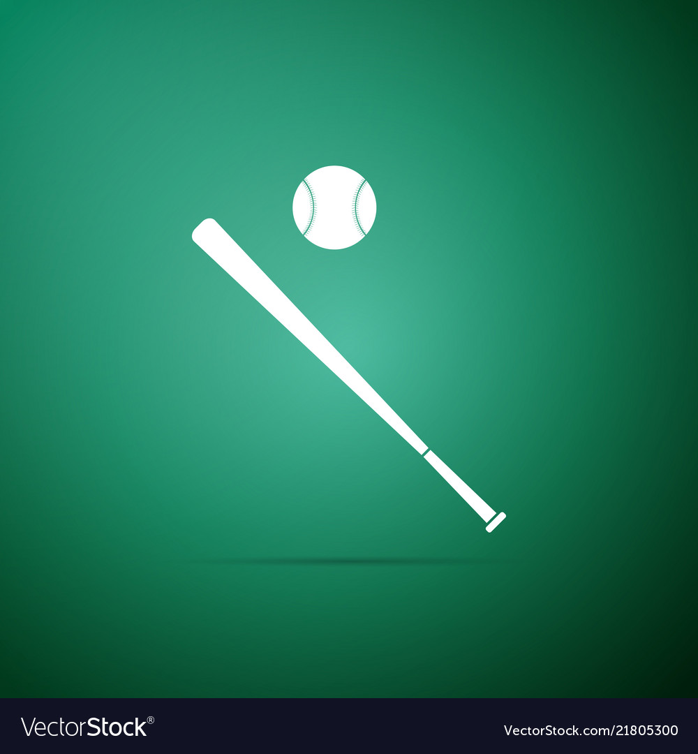 Baseball ball and bat icon on green background Vector Image