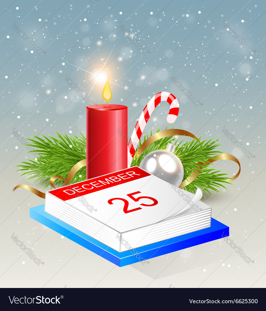 Christmas background with calendar and red candle