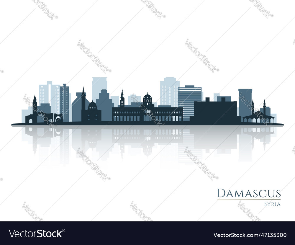 Damascus skyline silhouette with reflection Vector Image