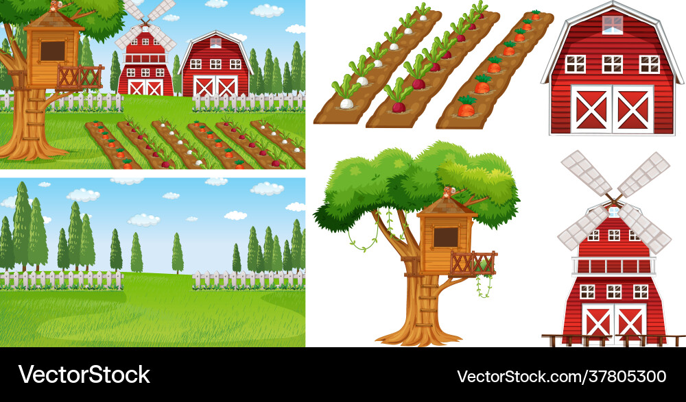 Farm element set isolated with scence Royalty Free Vector