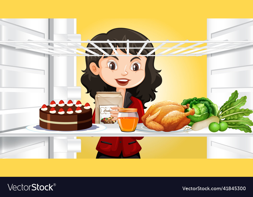 Girl looking at food in fridge