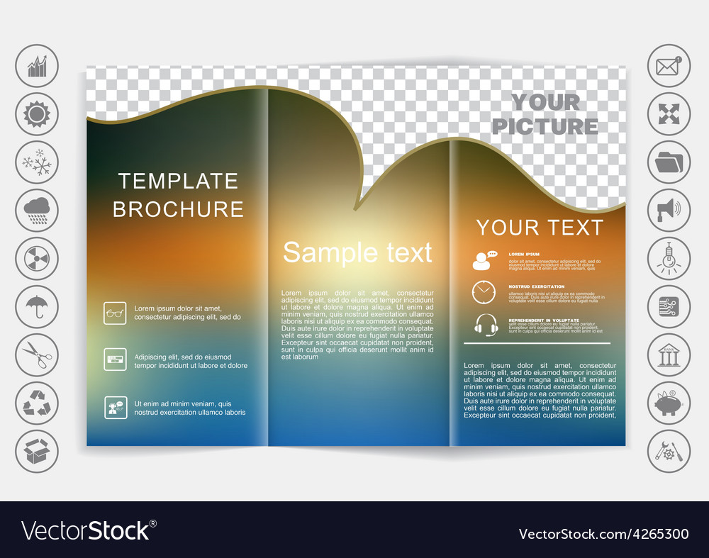 Tri-fold brochure mock up design blur background