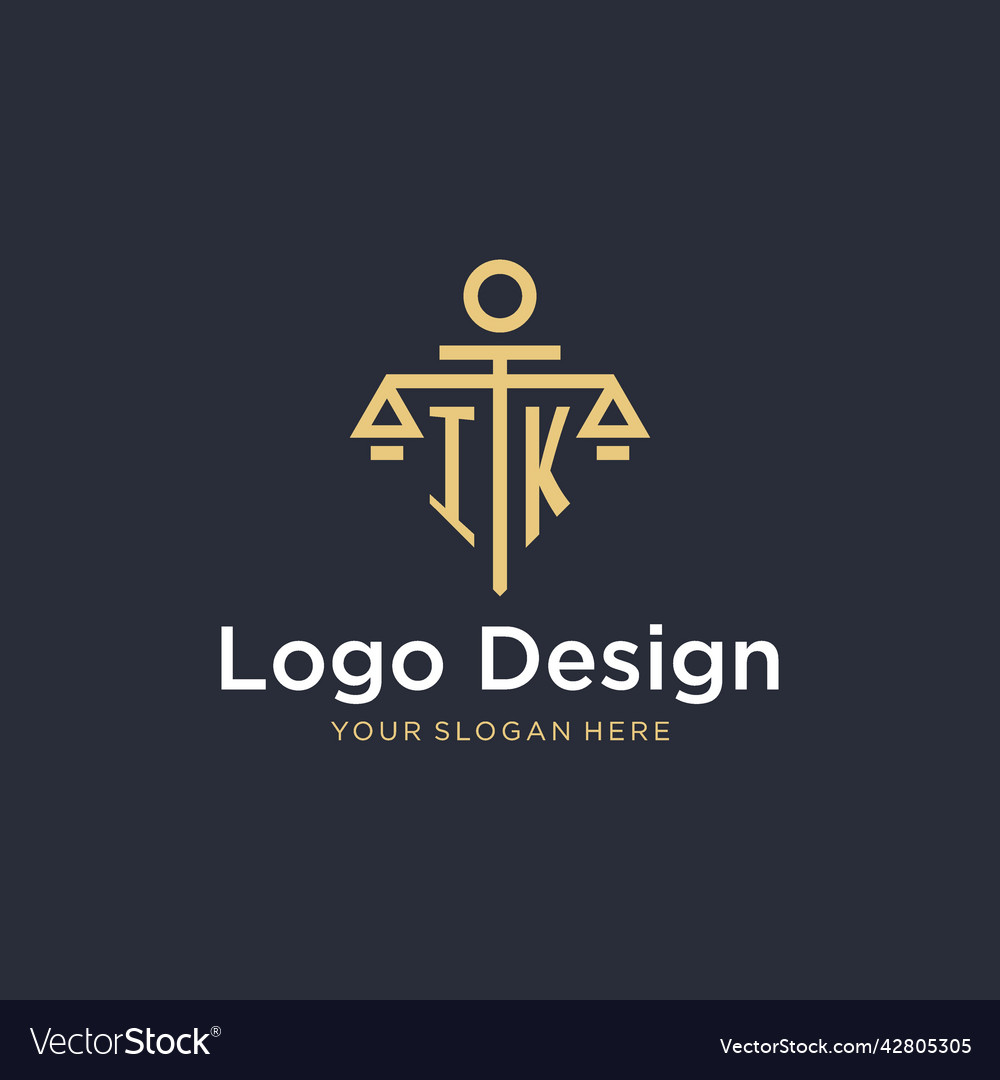 Ik initial monogram logo with scale and pillar