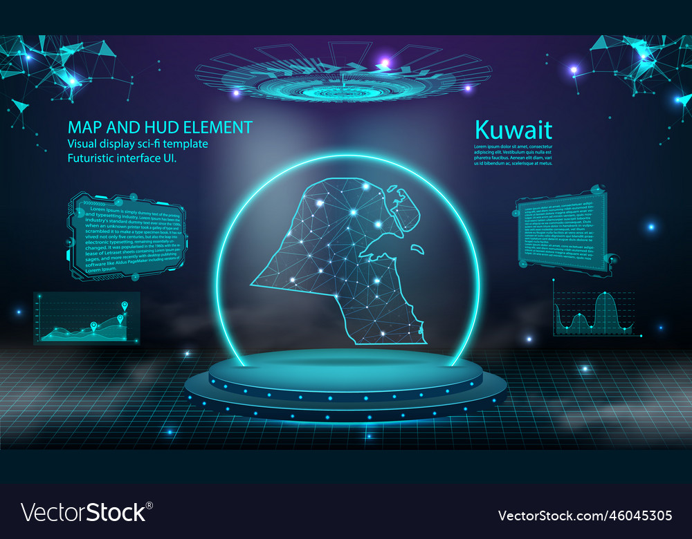 Kuwait map light connecting effect background vector image Kuwait map light connecting effect background