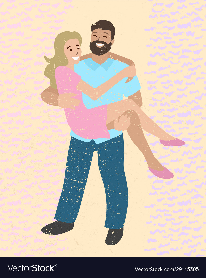 Man Carrying Woman In Arms Couple In Love Vector Image