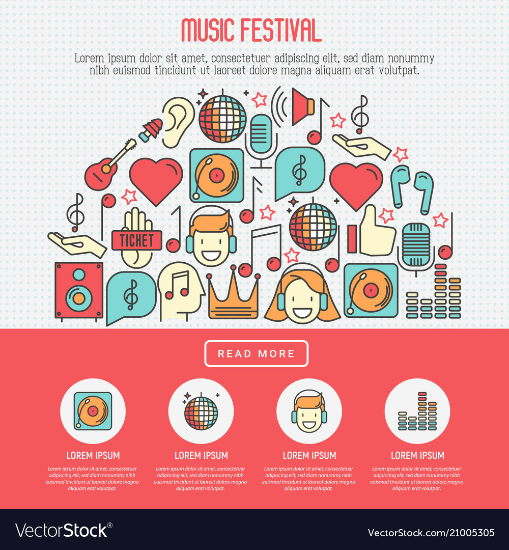 Music festival concept with thin line icons