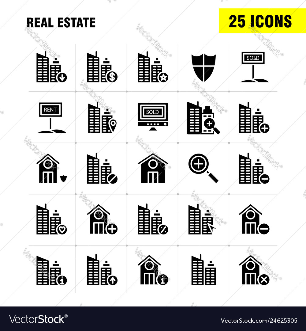 Immobilien solide Glyph-Icon-Pack für Designer