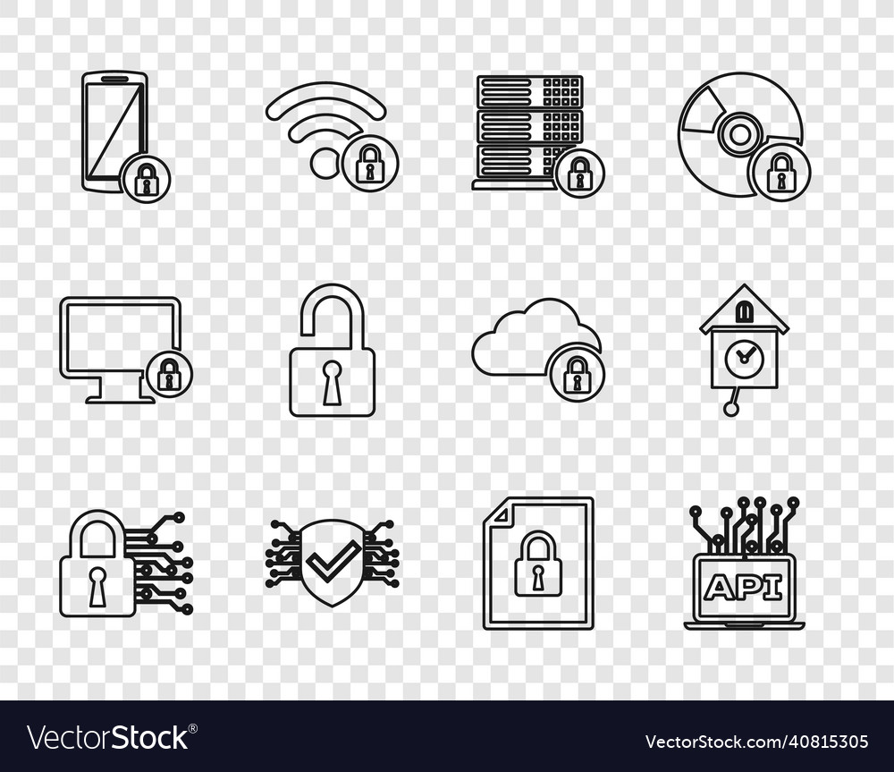 Set line cyber security computer api interface vector image Set line cyber security computer api interface