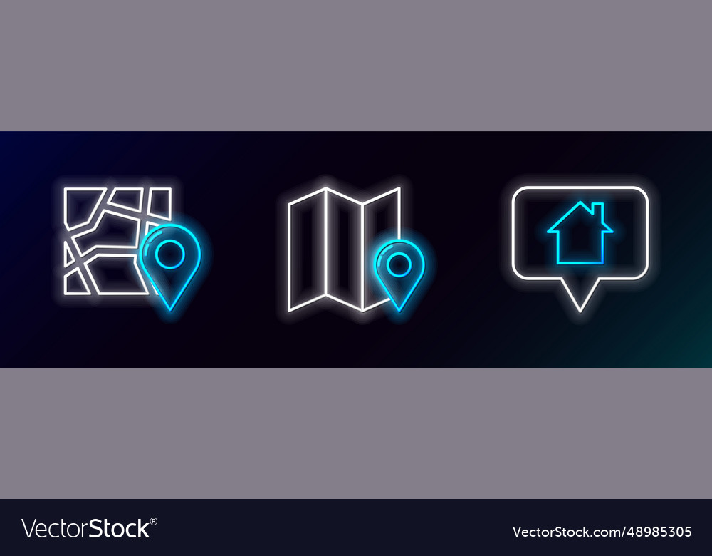 Set line map pointer with house folded vector image Set line map pointer with house folded