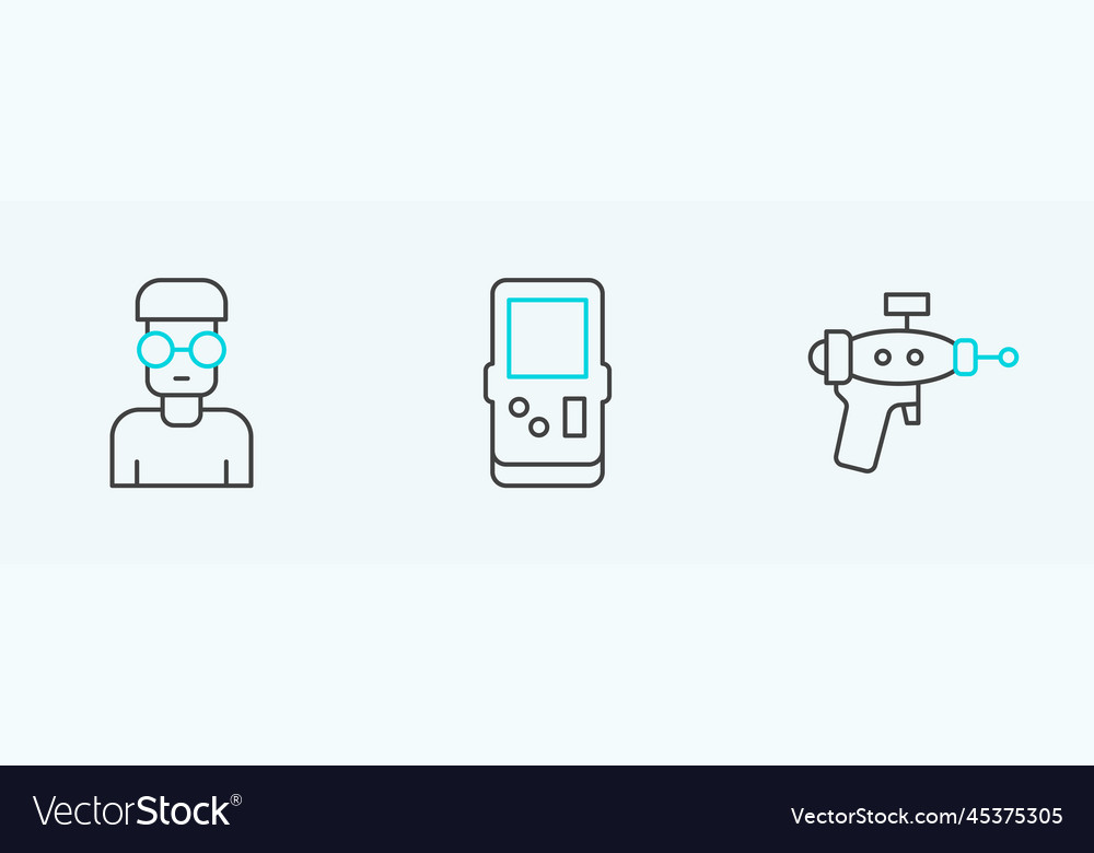Set line ray gun nerd geek and tetris icon vector image Set line ray gun nerd geek and tetris icon
