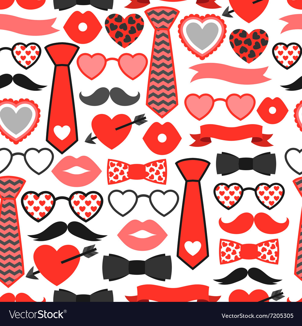 Valentine's Day Pattern - Hearts & Mustaches