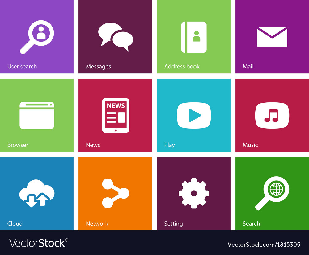 Web icons on color background
