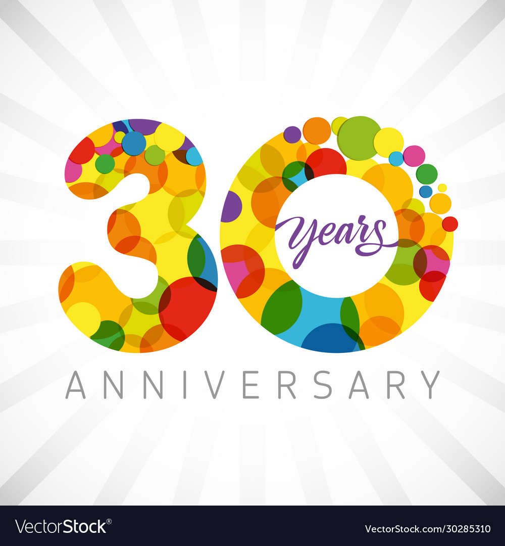 30 years bubbles ribbon colorful logo
