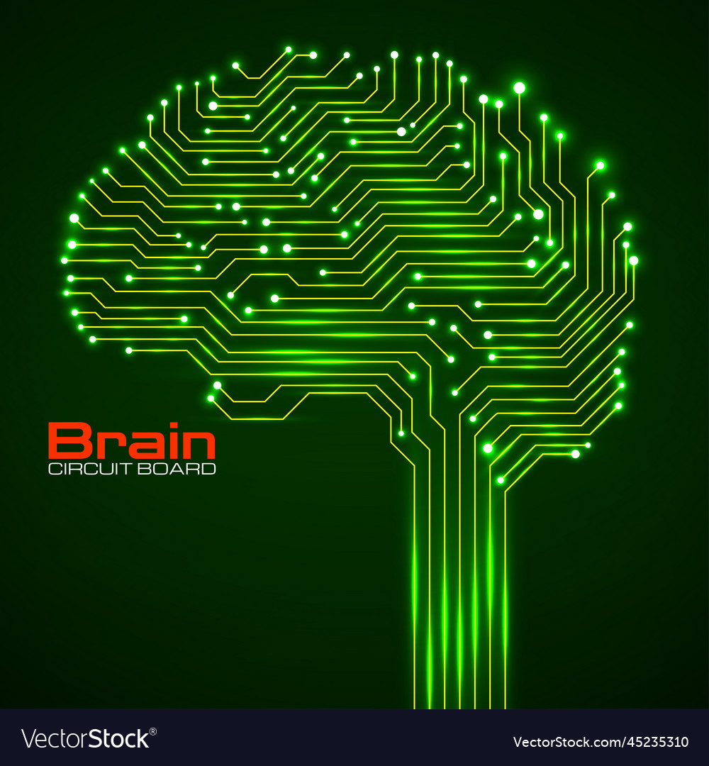 Abstract technological brain with glowing circuit