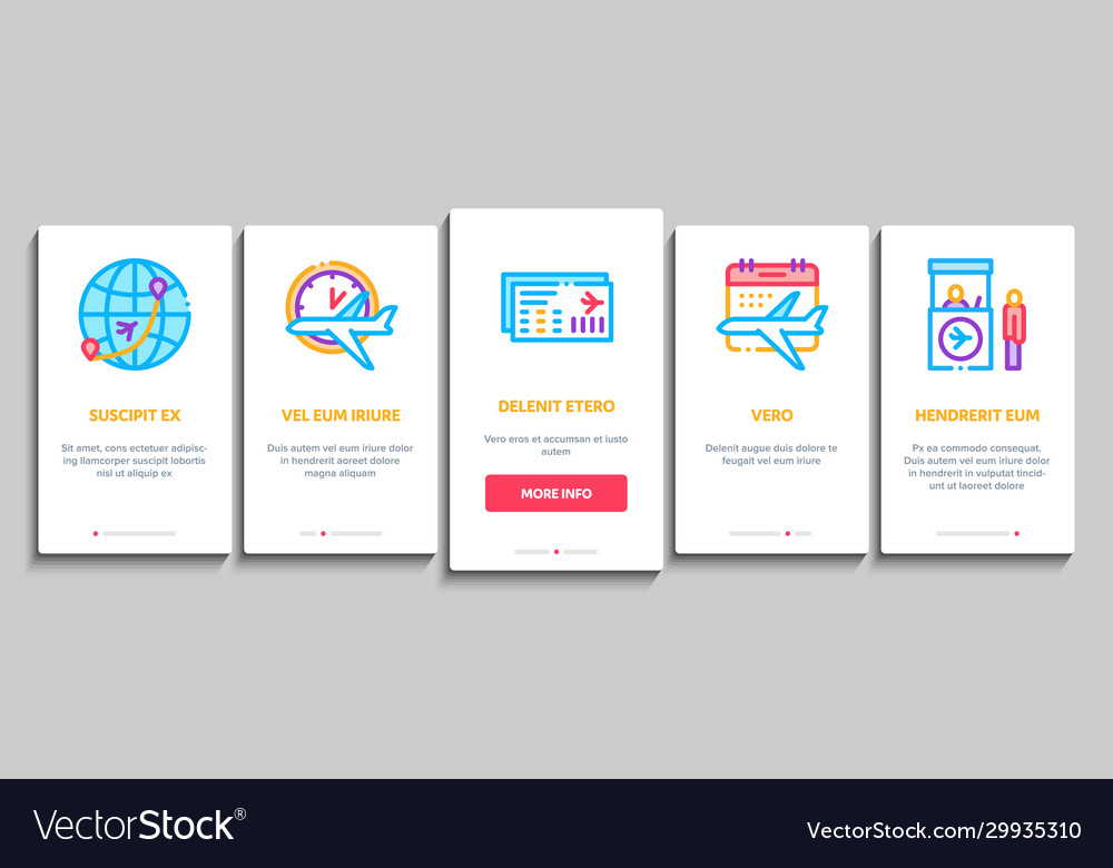 Airline and airport onboarding elements icons set