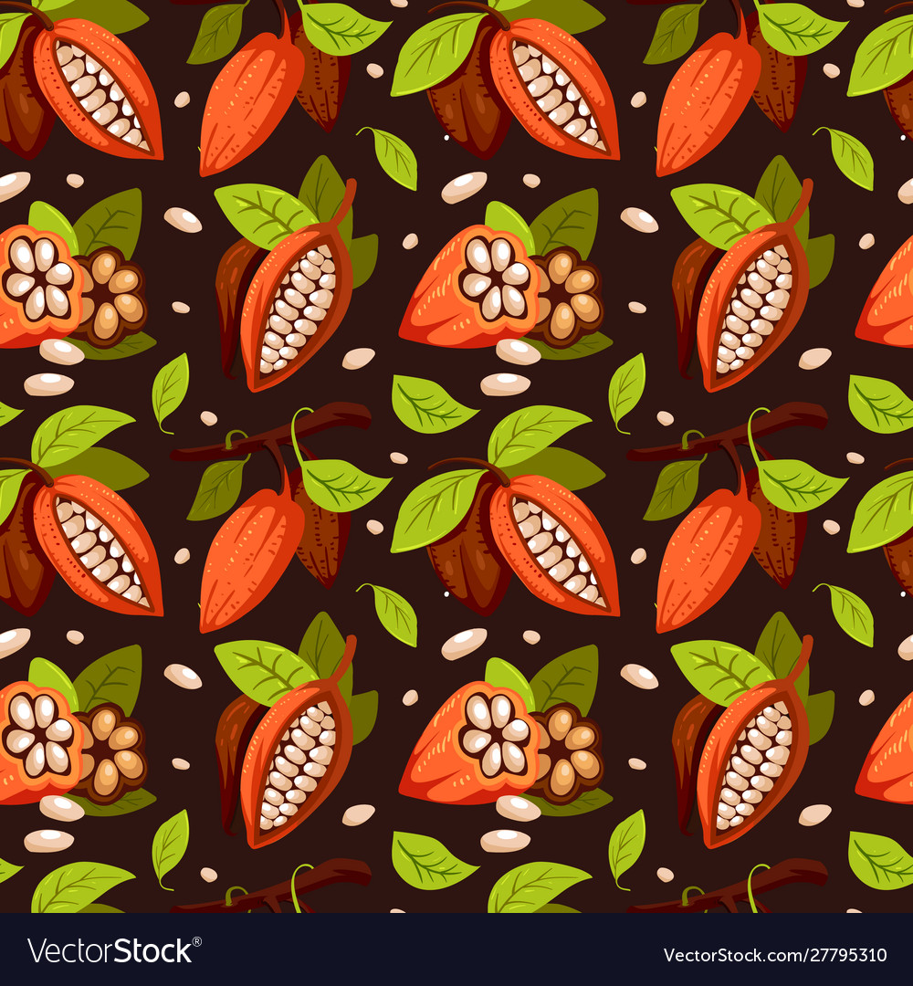 Cocoa beans seamless pattern