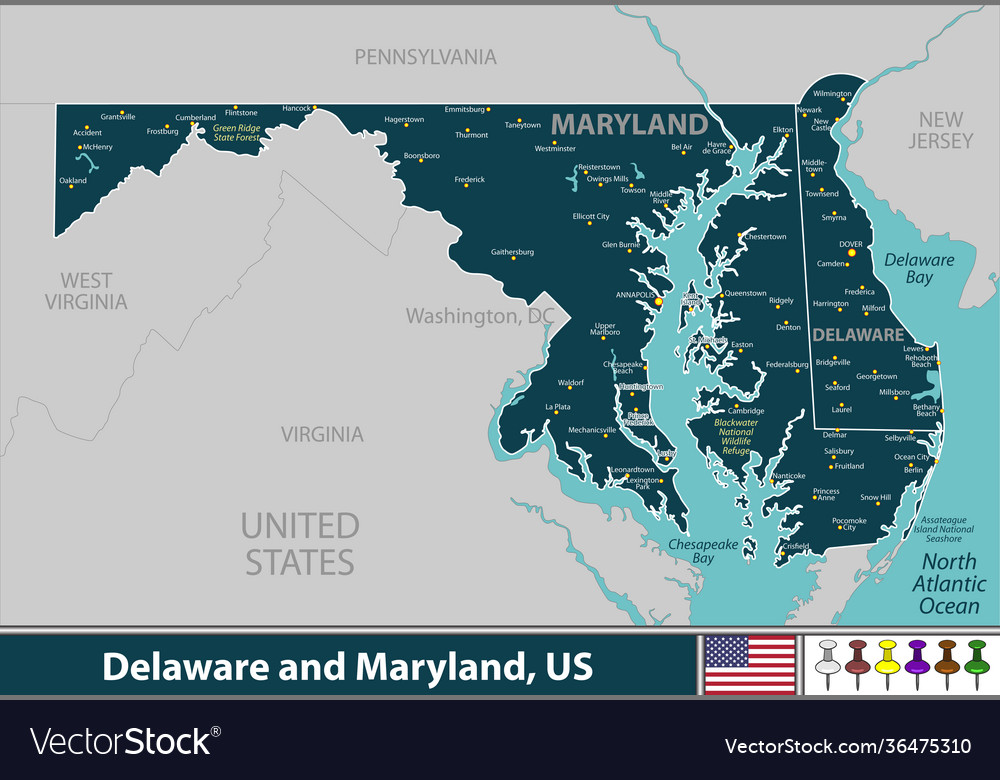 Delaware and maryland united states Royalty Free Vector