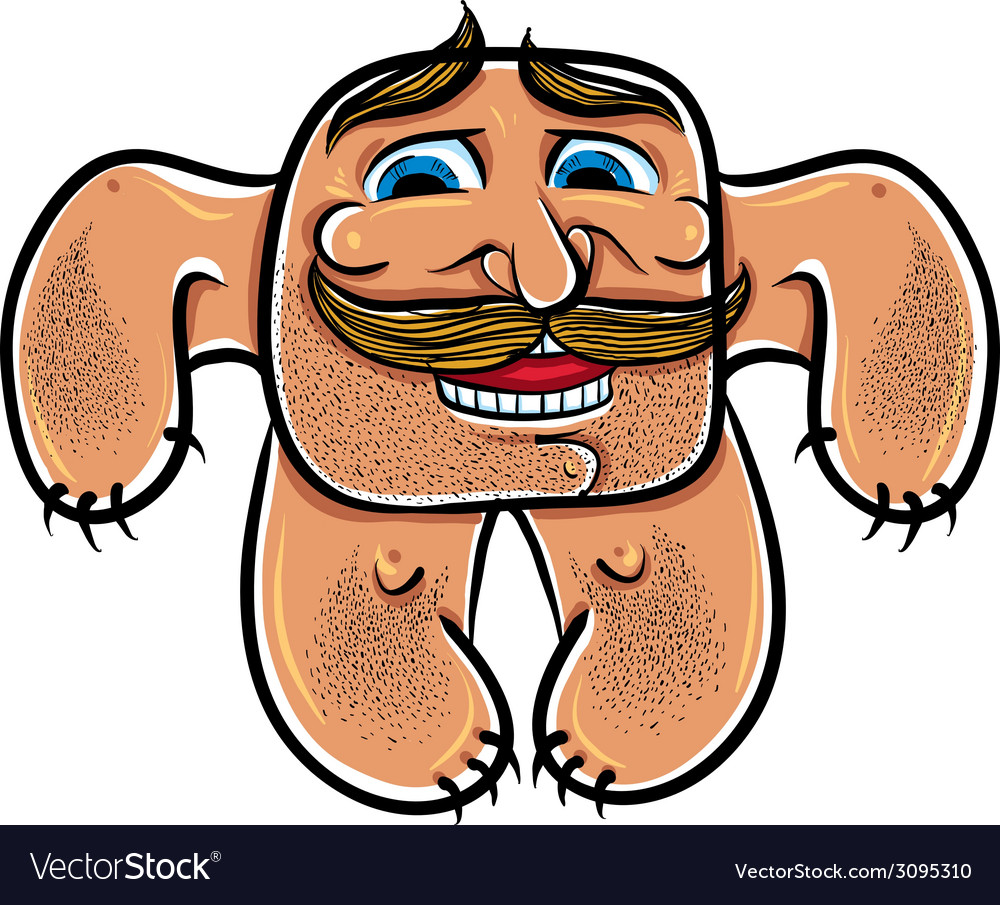 Happy cartoon monster with mustaches